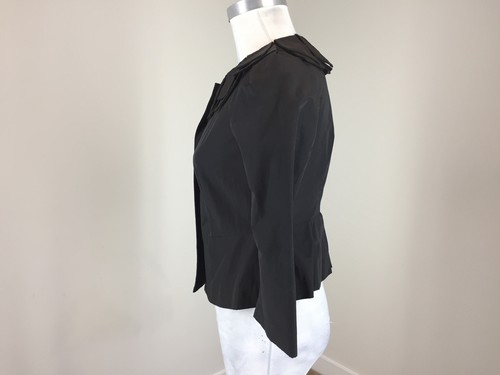 Elevenses Anthropologie Xs 2 Black Cotton Sateen pleated Blazer jacket 3/4 slv - Picture 2 of 4