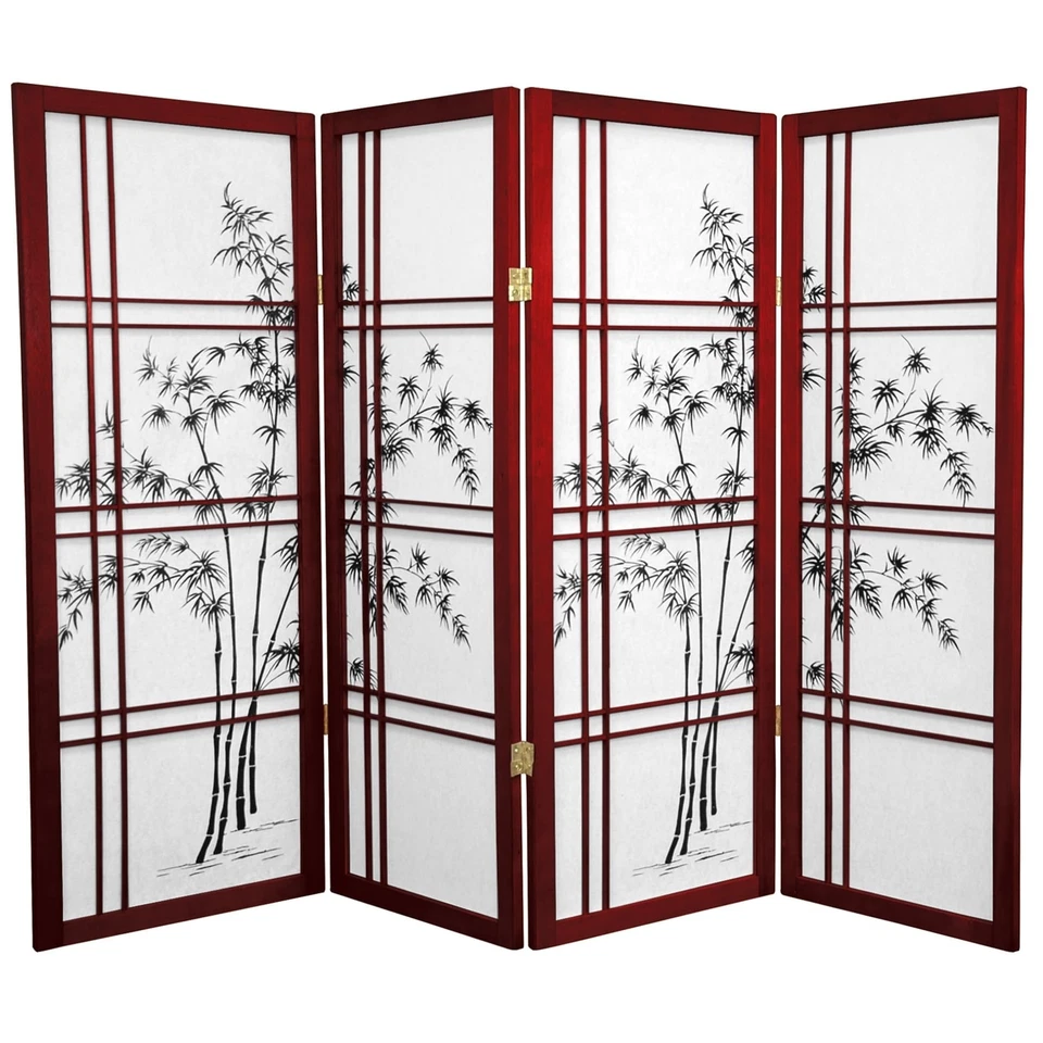 4 ft. Short Bamboo Tree Shoji Screen - Rosewood - 4 Panels Foto 2 de 2