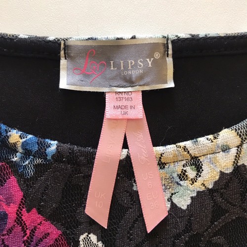 Lipsy London Women's Size UK 10 Black Multi Coloured Floral Crop Top - Picture 3 of 6