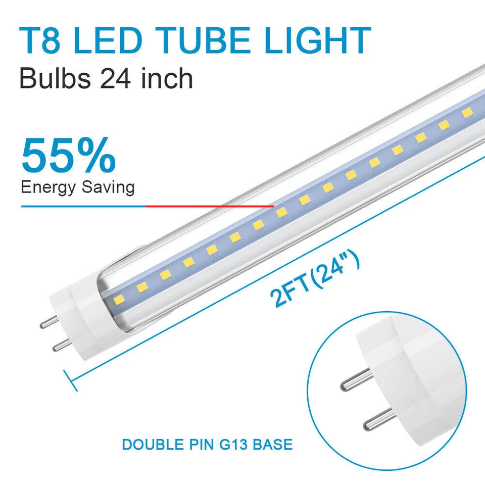 12-Pack 2ft LED Shop Lights, 6000K, G13 Bi-Pin T8, 9W - Bright & Efficient - Image 2 of 4
