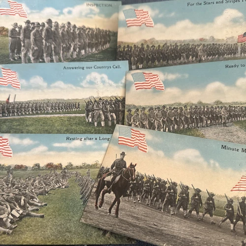 Postcards Our Flag and Country Military Soldiers WW1