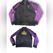 Jeffery Star    Bloodlust Purple Black Gold Satiny Baseball Jacket Medium