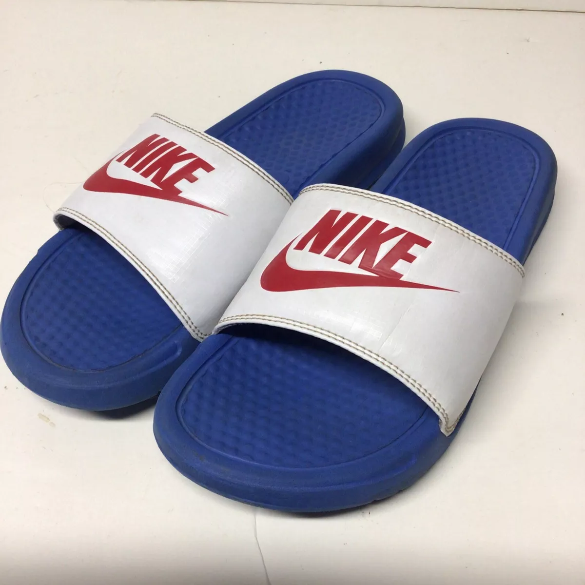 SIZE 7 WOMEN&#039;S NIKE BENASSI JDI SLIDES WHITE / BLUE USA eBay