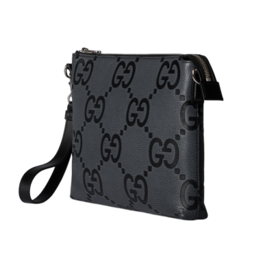 GUCCI $2300 Grey/Black Medium Jumbo GG Leather Crossbody Bag New