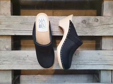 Swedish Clogs Maguba Stockholm Black Suede Size US Womens 7 / EU 37 Narrow