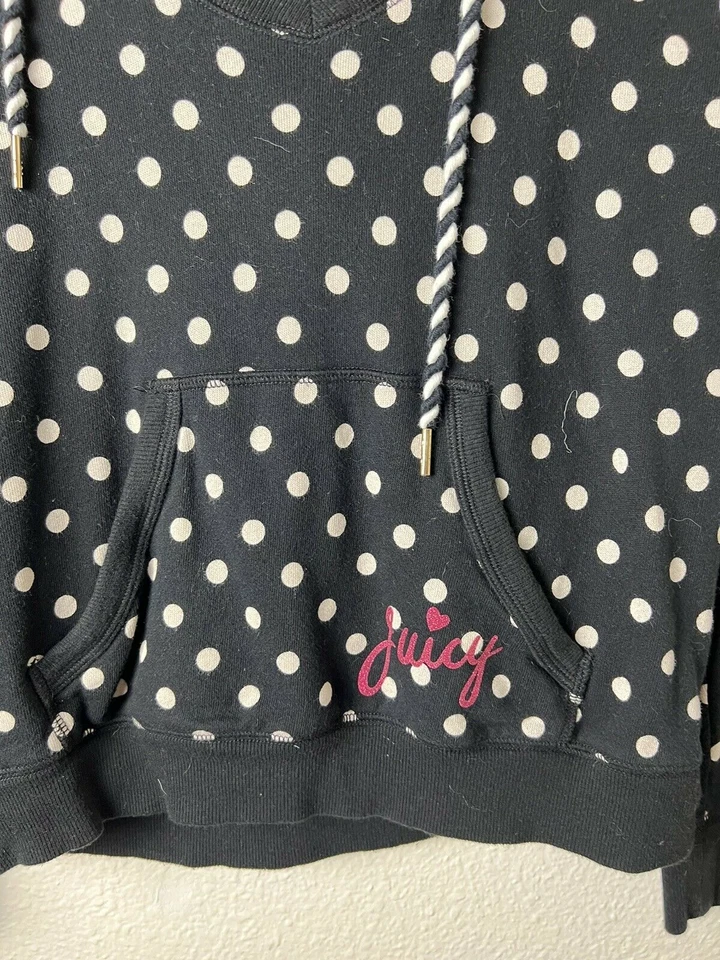Juicy Couture Black White Polka Dot Hoodie Sweatshirt Pullover 100% Cotton Small - Image 2 of 4