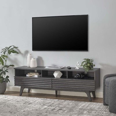 Modway Render Mid-Century Modern Low Profile 60 Inch TV Stand in Charcoal
