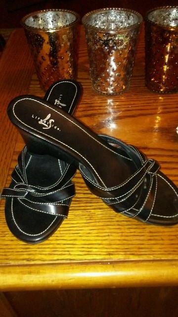 LIFESTRIDE Sz 7.5 BLACK STAPPY WEDGE SANDALS | eBay