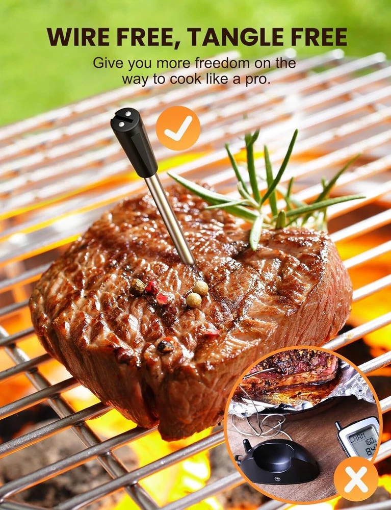 Meat Thermometer with 493FT Long Wireless Range