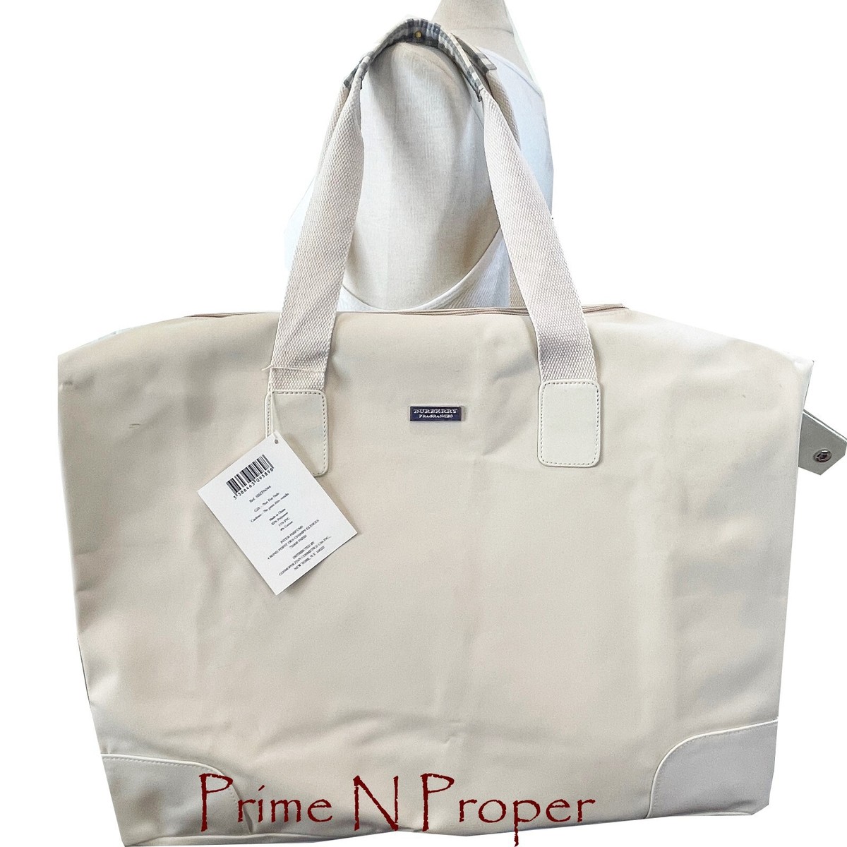 Vintage Burberry Fragrance White Duffle Tote Bag Keepall Novacheck