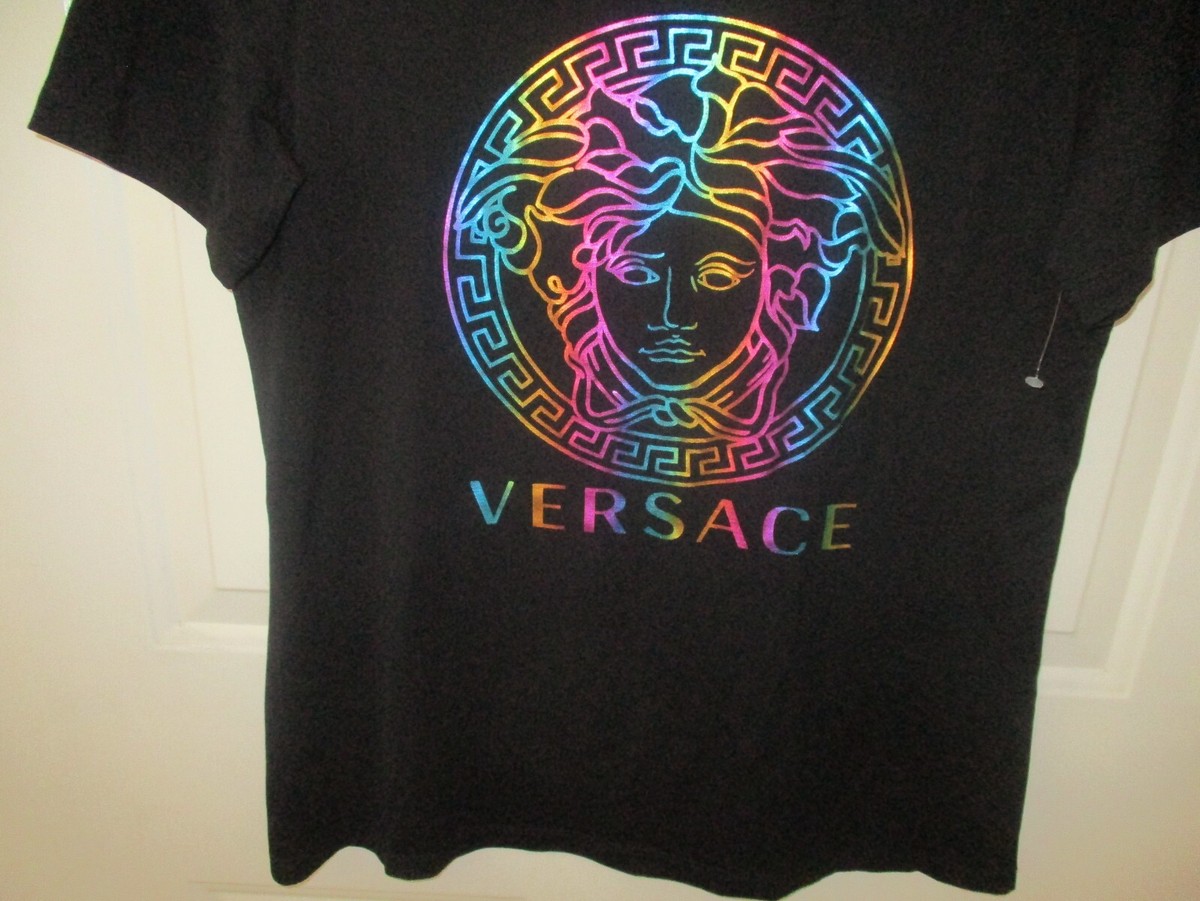 Versace Medusa Head Rainbow Logo Print T- Shirt Black sz IT
