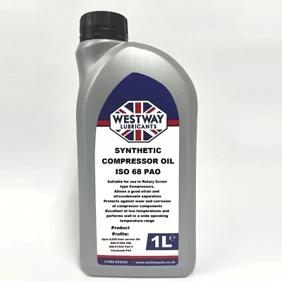 WESTWAY LUBRICANTS Synthetic Compressor Oil 68 PAO 8000 Hours 1L Bottle