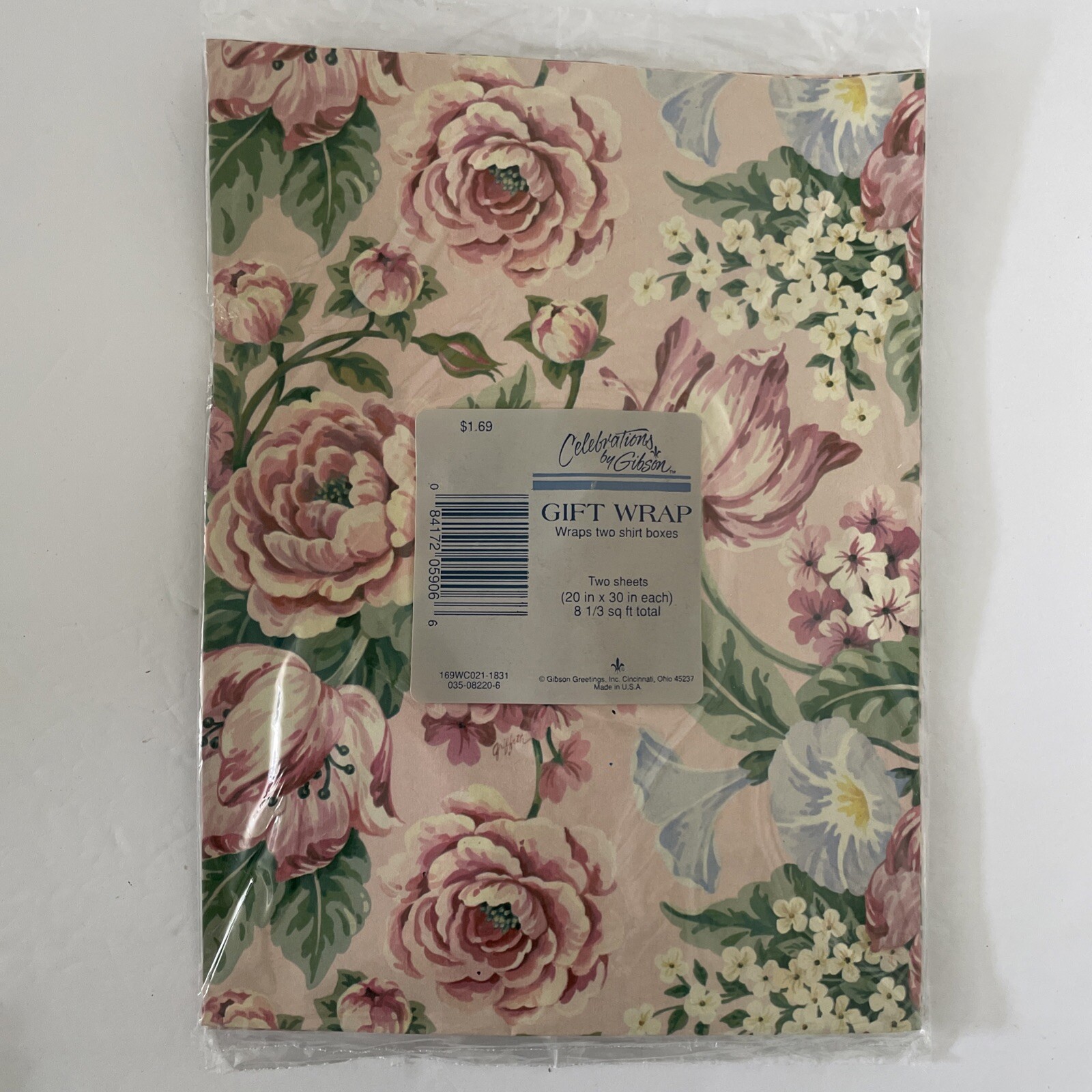 2 Sheets 30" X 20" Gibson Pink Floral Pattern