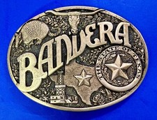 Bandera Texas State Seal , Oil, Star, Longhorn Vtg ADM Solid Brass Belt Buckle