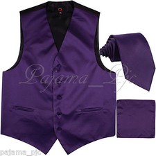 Deep Purple XS to 6XL Solid Tuxedo Suit Dress Vest Waistcoat  Neck tie  Hanky