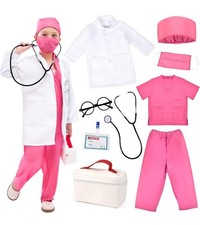 Kids Doctor Costume Pretend Play Kit with Lab Coat 5T Pink