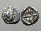 Miletos Ionia Silver Diobol_6th Century Bc_Archaic_Lion & Floral Design