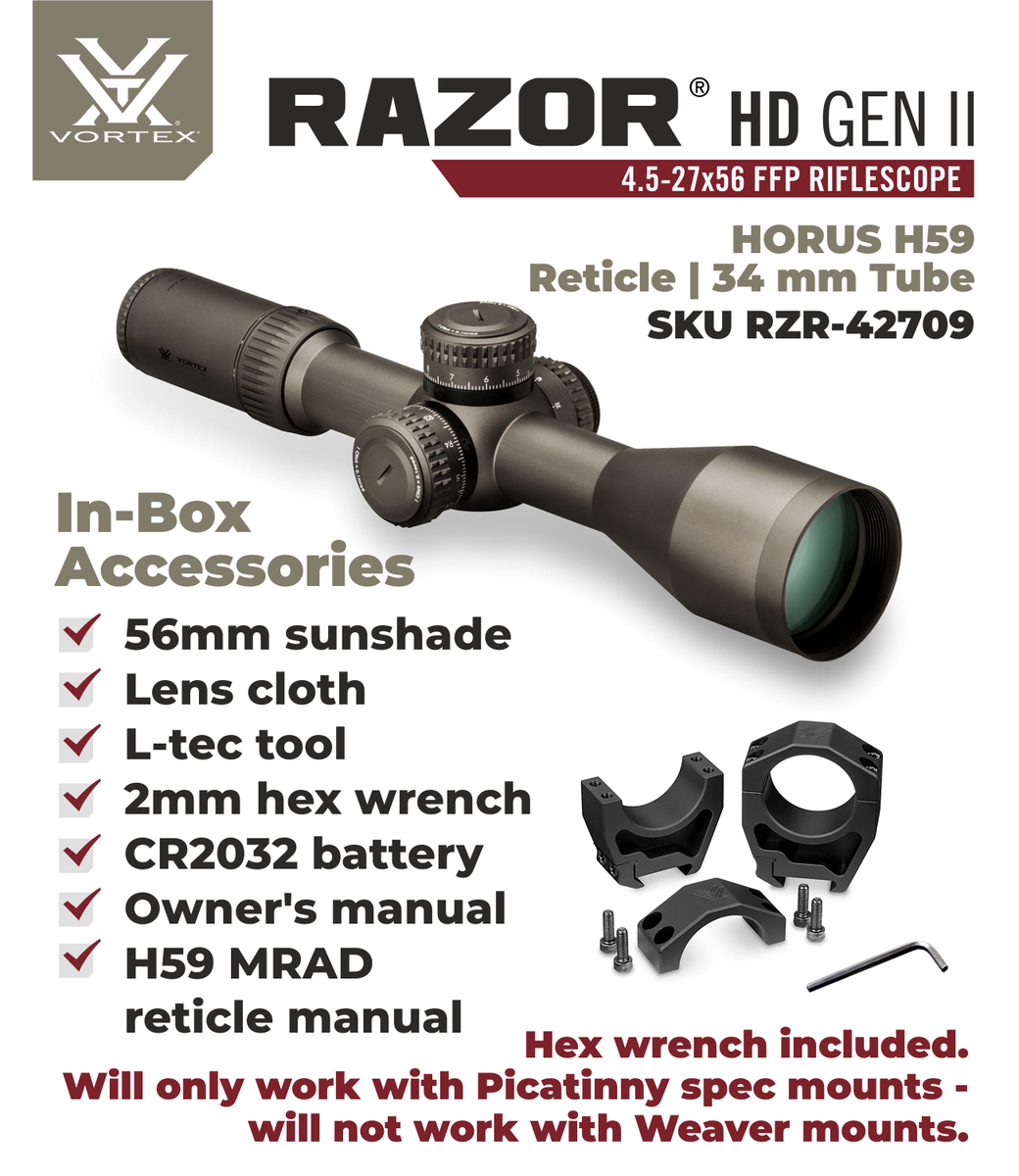 Vortex Razor HD Gen II 4.5-27x56 Horus H59 Reticle RZR42709 for