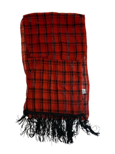 Jeffrey Lawrence for Lawrence Bentley 56"x10.5" Red & Black Plaid Fringed Scarf - Picture 2 of 7