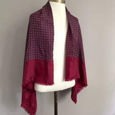 Vintage Burgundy / Navy Blue Silk Fringed Opera Scarf / Shawl