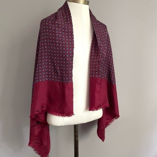 Vintage Opernschal/Tuch Burgunderrot/Marineblau Seide Fransen - Bild 1 von 6