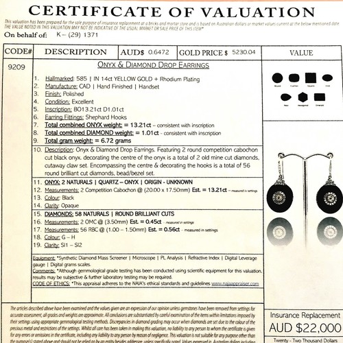 Natural Diamond & Onyx Contemporary Art Deco Drop Earrings In 14ct Yellow Gold + - Picture 4 of 9