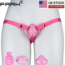 FRRK Resin Chastity Cage Lock  Device With Pink Belt  For Man 40 43 46 50 Rings