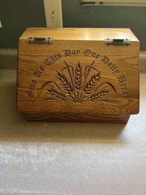 Give Us This Day Our Daily Bread Wood Bread Box Carved Wood breadbox 