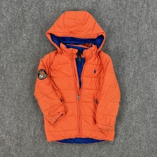 Polo Ralph Lauren Jacket Kids 6 Orange Hooded Puffer Crest Logo Winter Coat