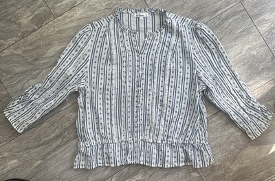 Sam Edelman Women s XL Blue White Striped Cotton Ruffle Peplum Blouse