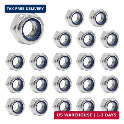 20pcs M6 Nyloc Steel Nuts, Nylon Locknuts for Fastener, Nylon Inserted Hex Lock
