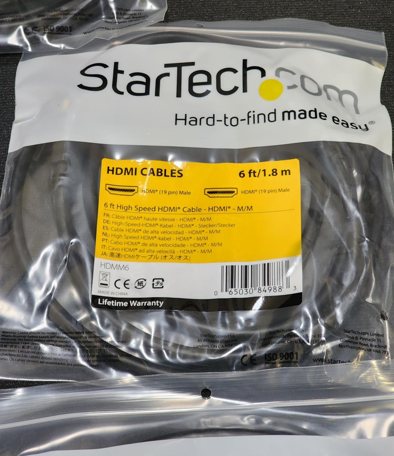 Lot of 5 StarTech HDMI Cables 6ft HDMI 4K HDMM6