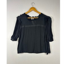 Lightweight Romantic Whimsigoth Women L Black Lace Ruffle Dobby Dressy Blouse