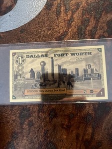 Goldback Dallas Fort Worth Texas 2025 1/1000 oz 24K Gold Bar Note .9999