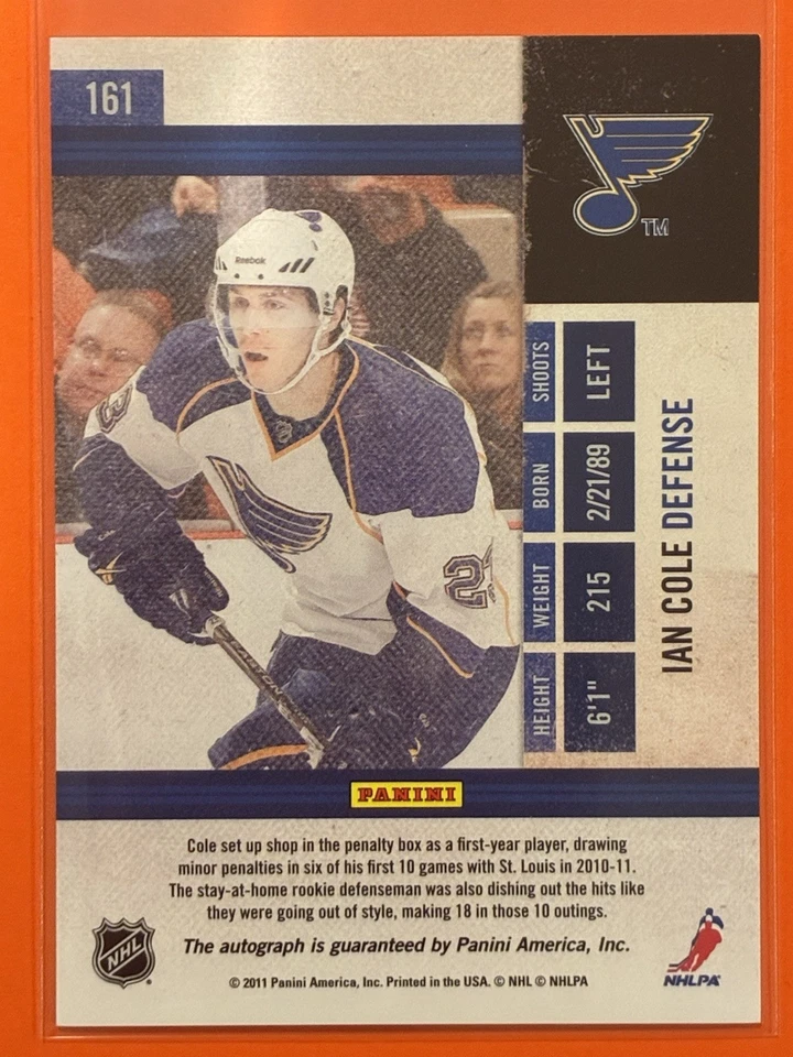 2010-11 Panini Playoff Contenders Ian Cole Season Ticket Auto RC #161 - Image 2 of 2