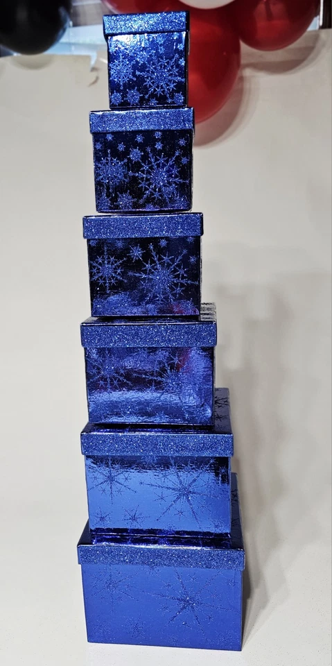 6PCS Nesting Glitter Gift Boxes with Lid, Nested Box Set, 6 Sizes, Decorative - Image 2 of 3