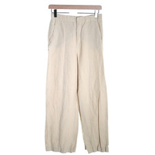 Zara 100 Linen Wide Leg Pants Flat Front Relaxed Trousers Women  s Small