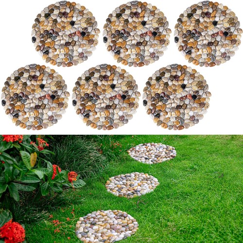 6 PCS River Rock Stepping Stones Outdoor, 9 Inch Round Pavers Pebbles Polishe...
