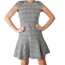 J Crew Fit Flare Herringbone Stretch Preppy Career Dress Business 6 Black White