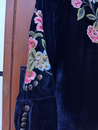 Vestido Biba Terciopelo Negro Con Impresionante Bordado Floral Vintage Talla 16 - Imagen 11 de 13