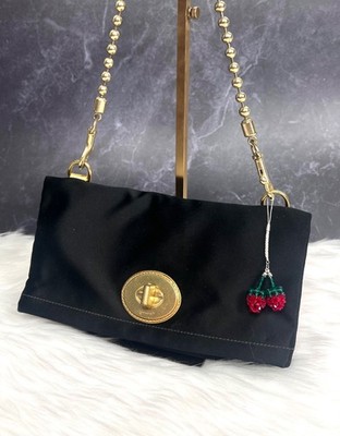 Coach Legacy Amanda Satin Foldover Clutch Black Gold Chain Turnlock Shoulder Bag