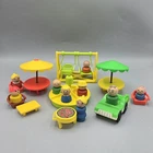 Vtg Fisher Price Little People Figures Swingset, Merry Go Round, Tables & Chairs