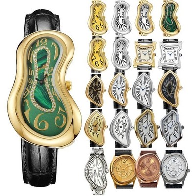 Schmelzende Crashuhr Salvador Dali Style Gold Y2K Irregular Quarz Armbanduhr