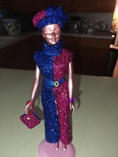 Barbie OOAK Custom Blue & Pink GLIMMER Pantsuit hat purse & jewelry julia clone