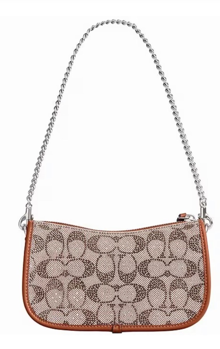 COACH Swinger Crystal Signature Jacquard Chain Shoulder Bag 20 NWT