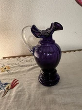 Fenton Purple Glass Pitcher Signed Bill Fenton 1998