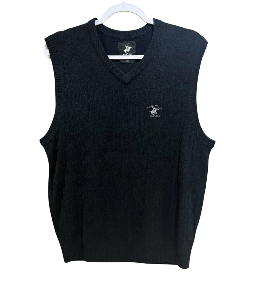 Beverly Hills Polo Club Navy Cable Knit Classic Sweater Vest Men’s Size Medium - Image 3 of 4