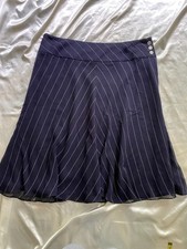 Vintage 1990s Ralph Lauren 100 Silk Navy Pinstripe Skirt Size 14 Preppy