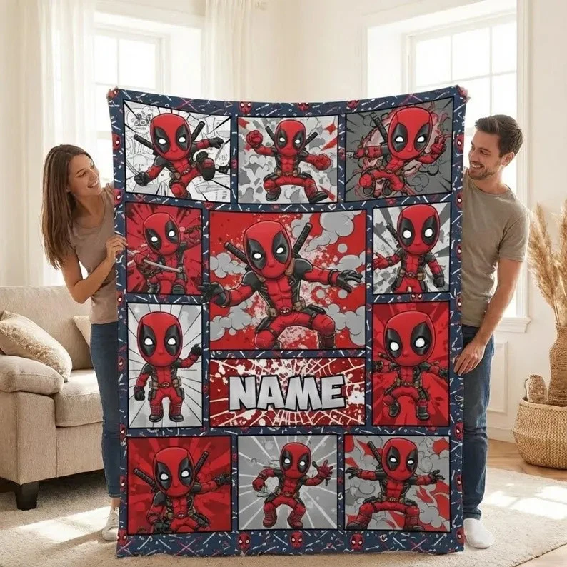 Personalized Name Deadpool Style Personalized Blanket, Superhero Fleece Blanket