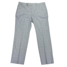 Michael Kors Mens Marvin Classic Fit Plaid Stretch Dress Pants White Blue 40x32